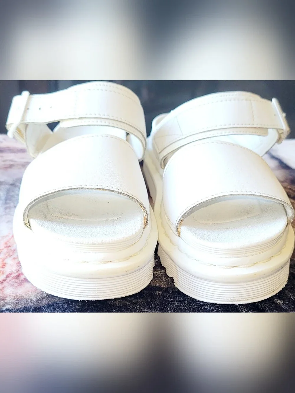 Dr Martens Voss  Leather Strap Chunky Platform Sandals White Sz 5US